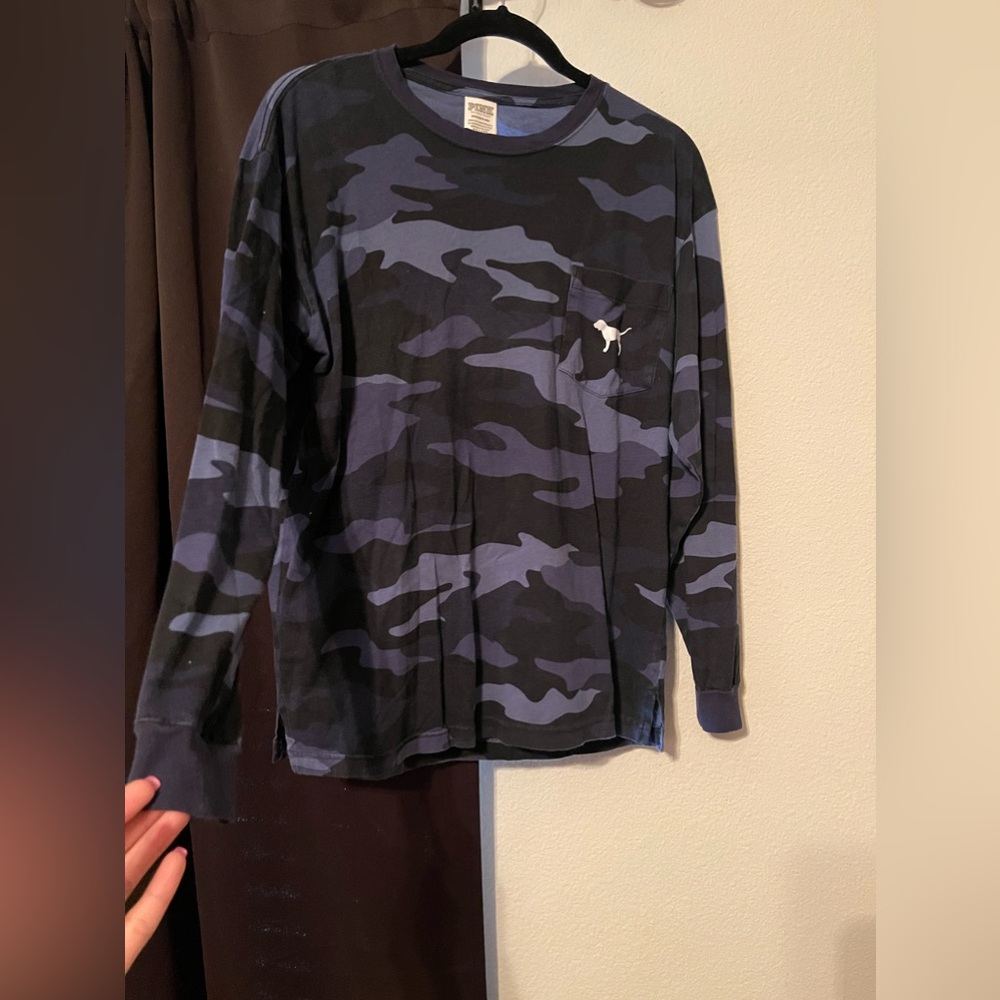 PINK Blue Camouflage Long Sleeve